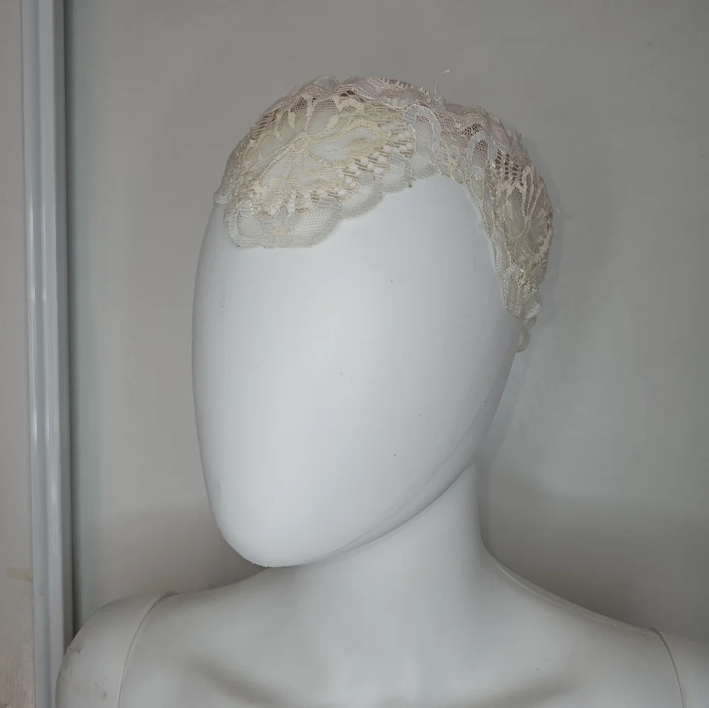 Elegant Cream/Pink Lace Trim Head Covering